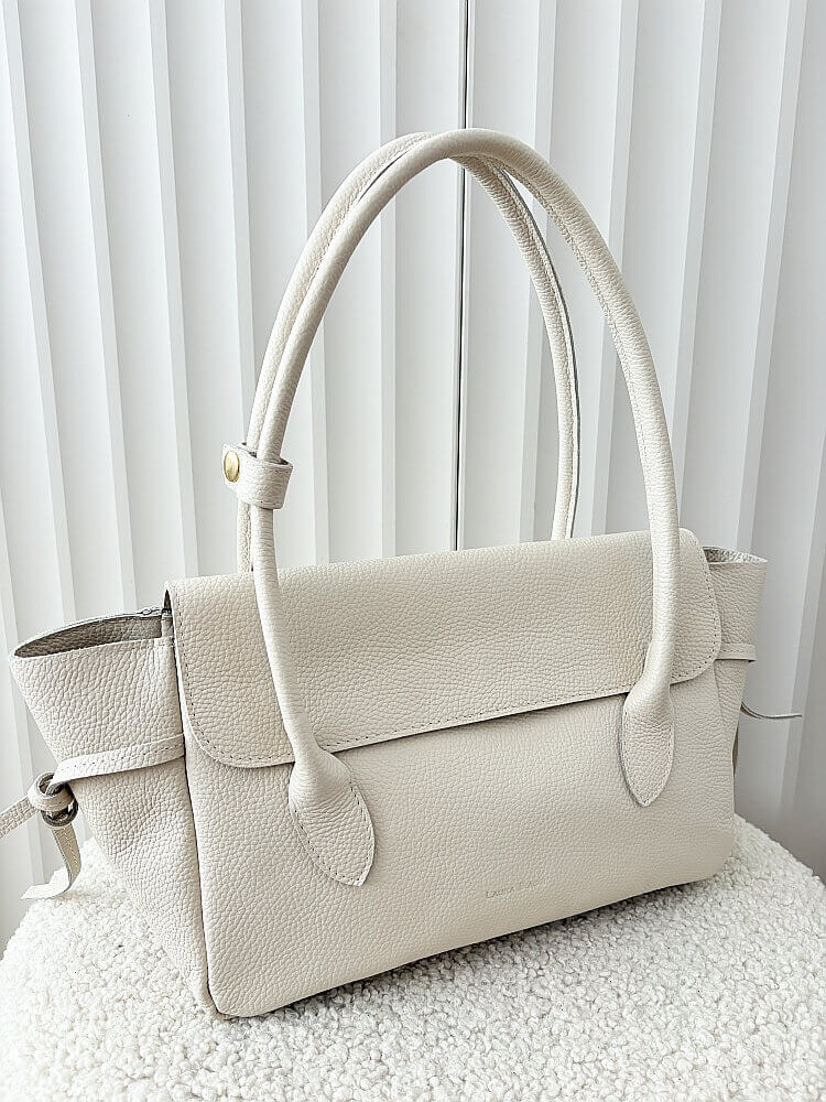 Laura Biaggi skórzana torba shopper na ramię jasnobeżowa