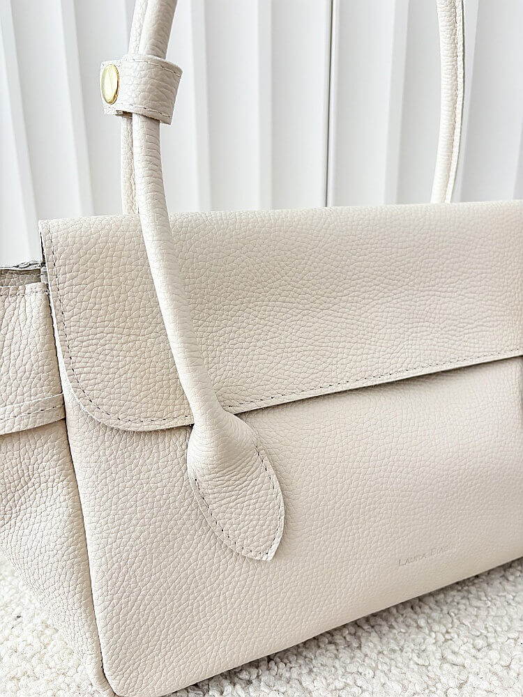 Laura Biaggi skórzana torba shopper na ramię jasnobeżowa