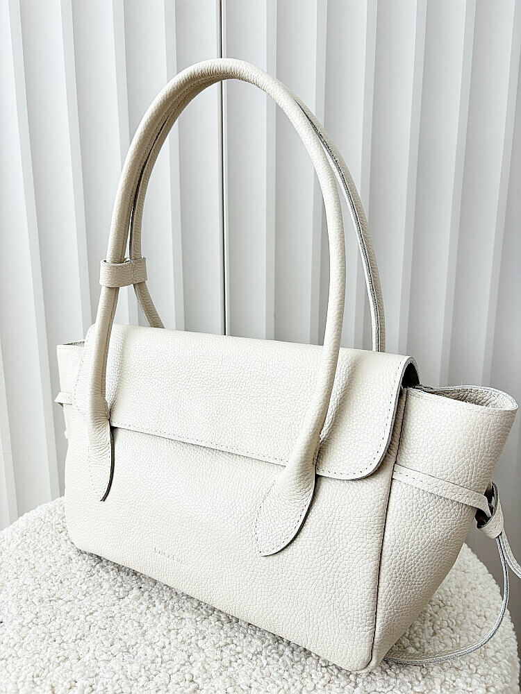 Laura Biaggi skórzana torba shopper na ramię jasnobeżowa