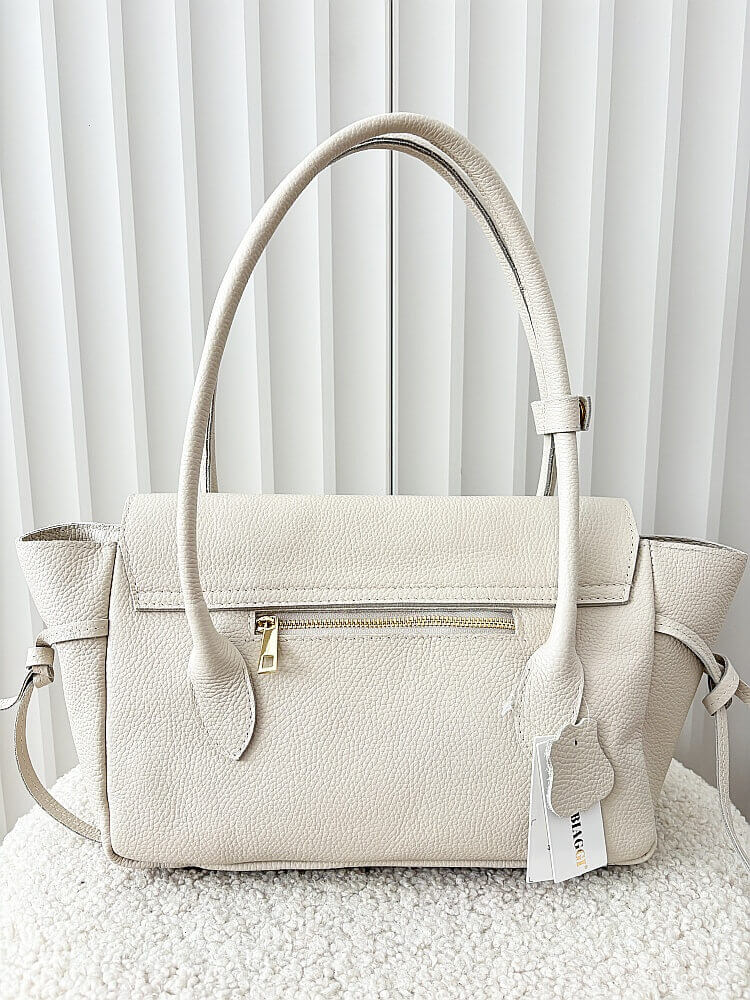 Laura Biaggi skórzana torba shopper na ramię jasnobeżowa