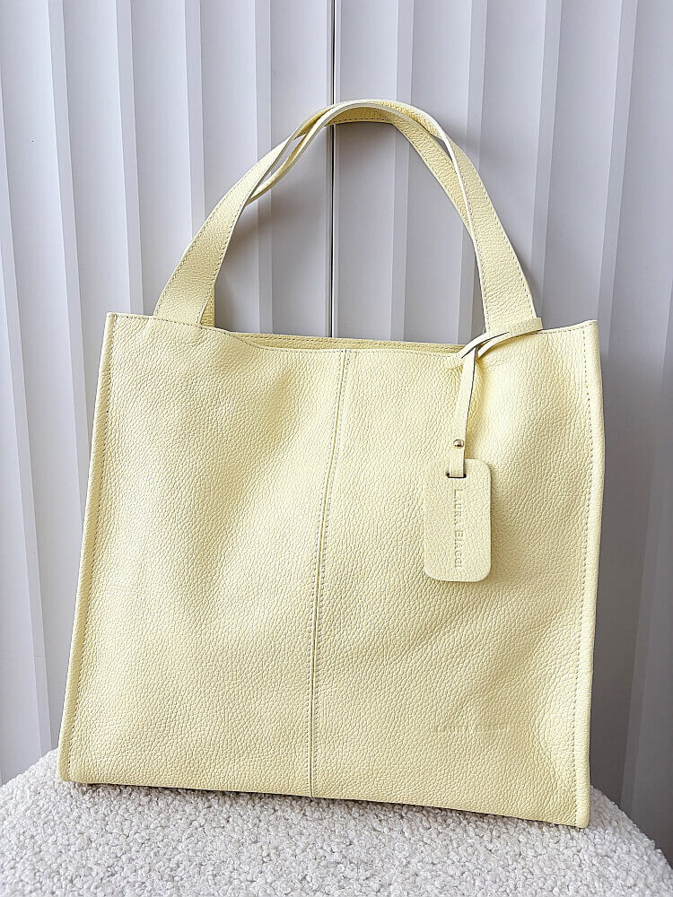 Laura Biaggi skórzana torba shopper żółta z przeszyciem