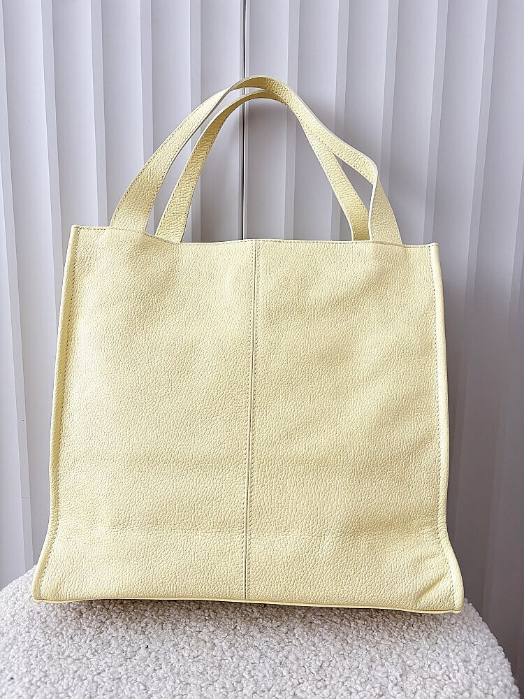 Laura Biaggi skórzana torba shopper żółta z przeszyciem