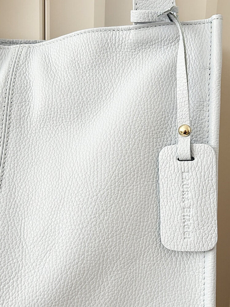 Laura Biaggi skórzana torba shopper niebieska z przeszyciem