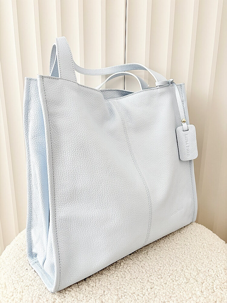 Laura Biaggi skórzana torba shopper niebieska z przeszyciem