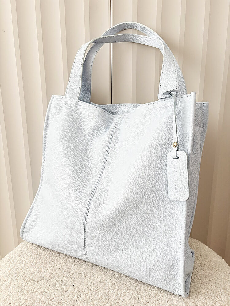 Laura Biaggi skórzana torba shopper niebieska z przeszyciem