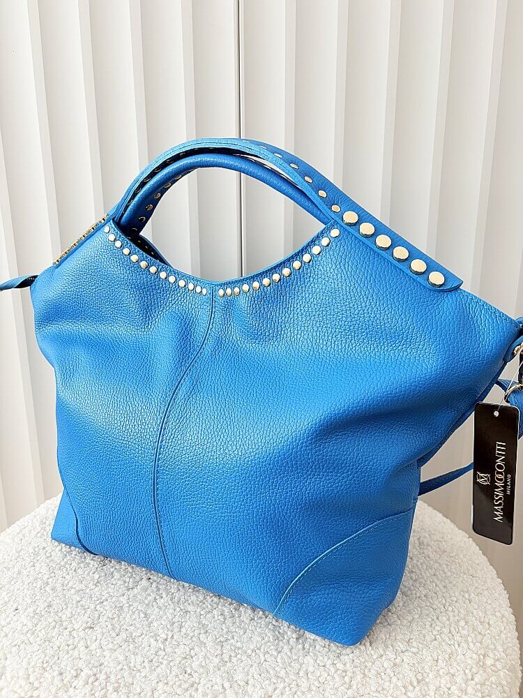 Massimo Contti torba shopper skórzana niebieska ćwieki