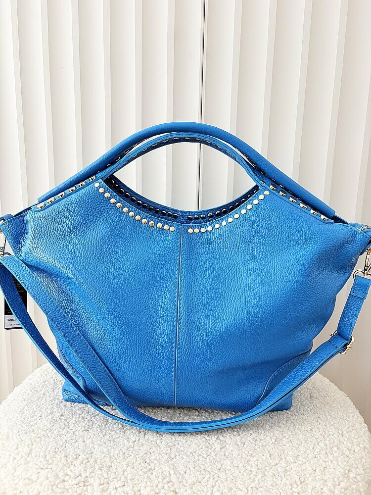 Massimo Contti torba shopper skórzana niebieska ćwieki