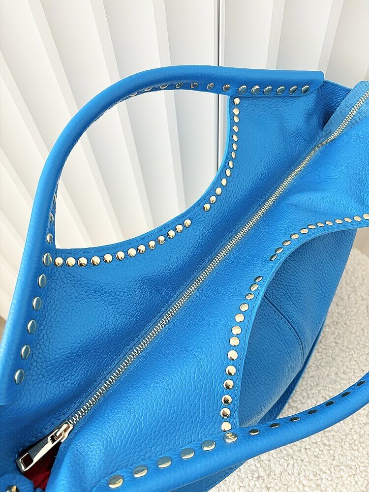 Massimo Contti torba shopper skórzana niebieska ćwieki