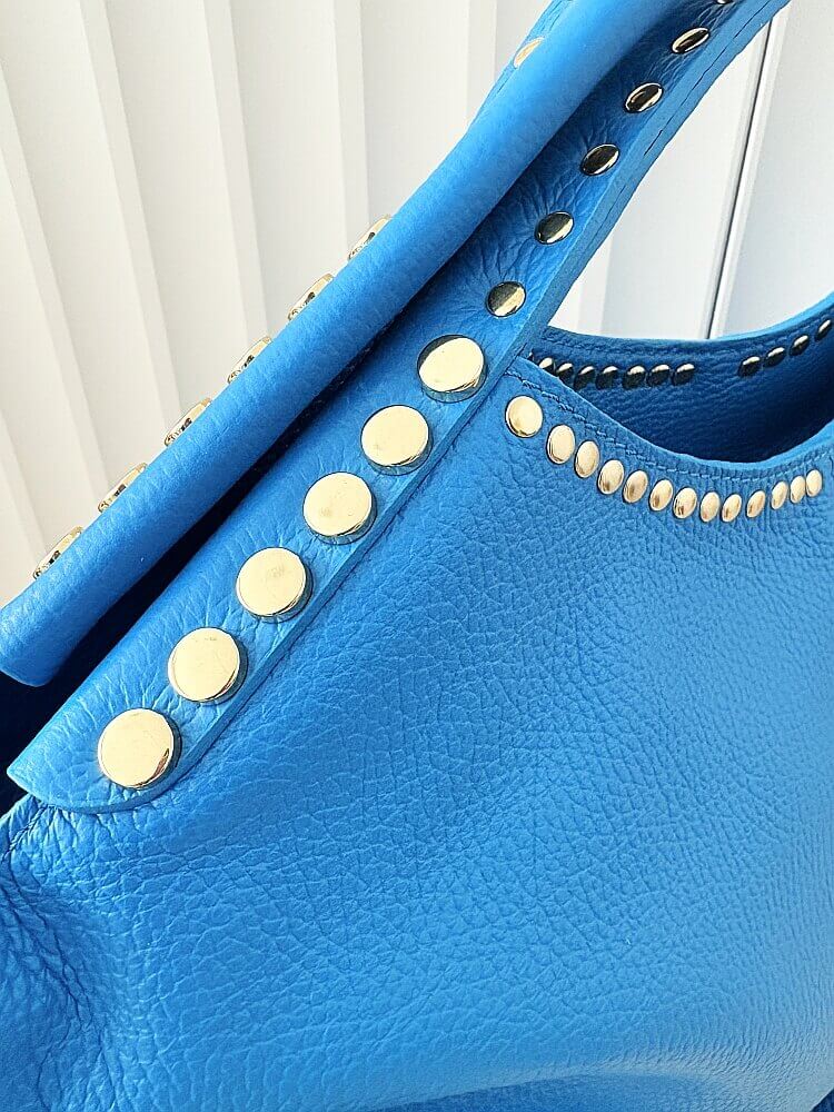 Massimo Contti torba shopper skórzana niebieska ćwieki