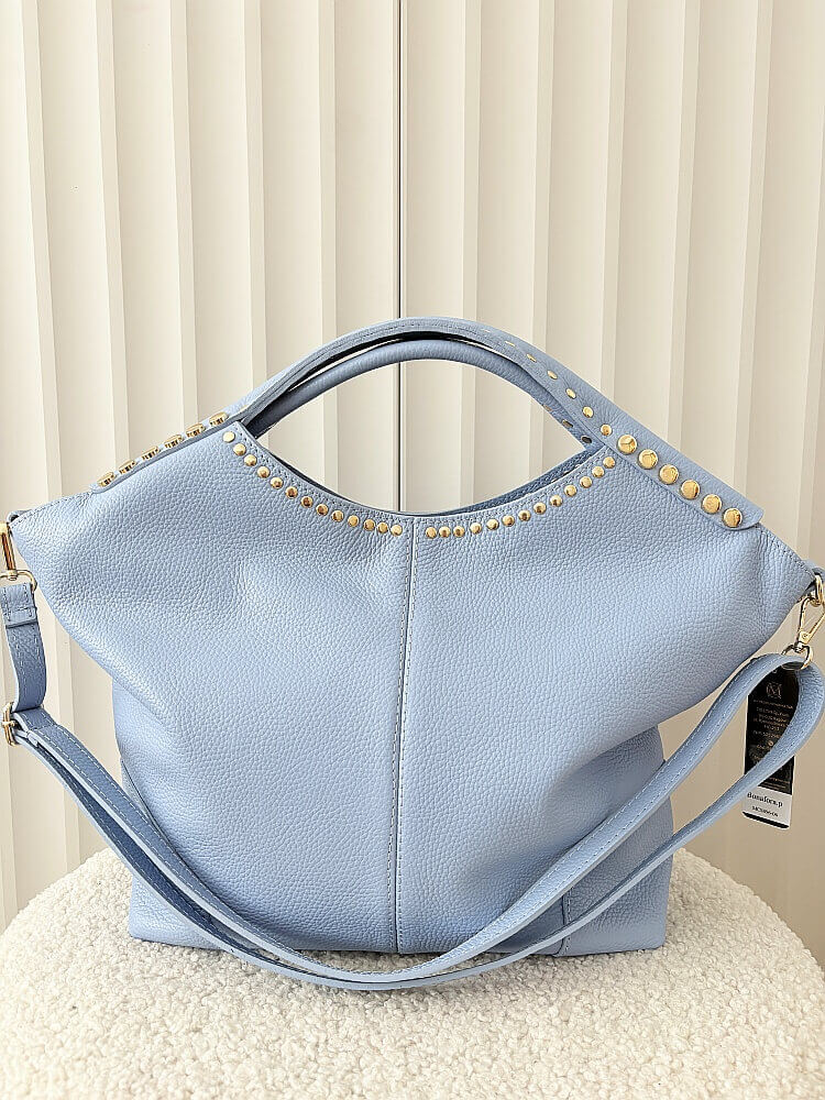 Massimo Contti torba shopper skórzana jasnoniebieska ćwieki