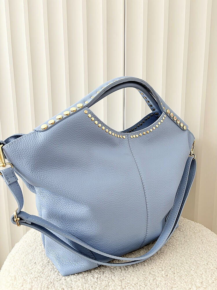 Massimo Contti torba shopper skórzana jasnoniebieska ćwieki