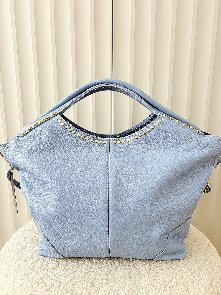 Massimo Contti torba shopper skórzana jasnoniebieska ćwieki