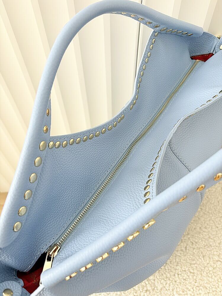 Massimo Contti torba shopper skórzana jasnoniebieska ćwieki