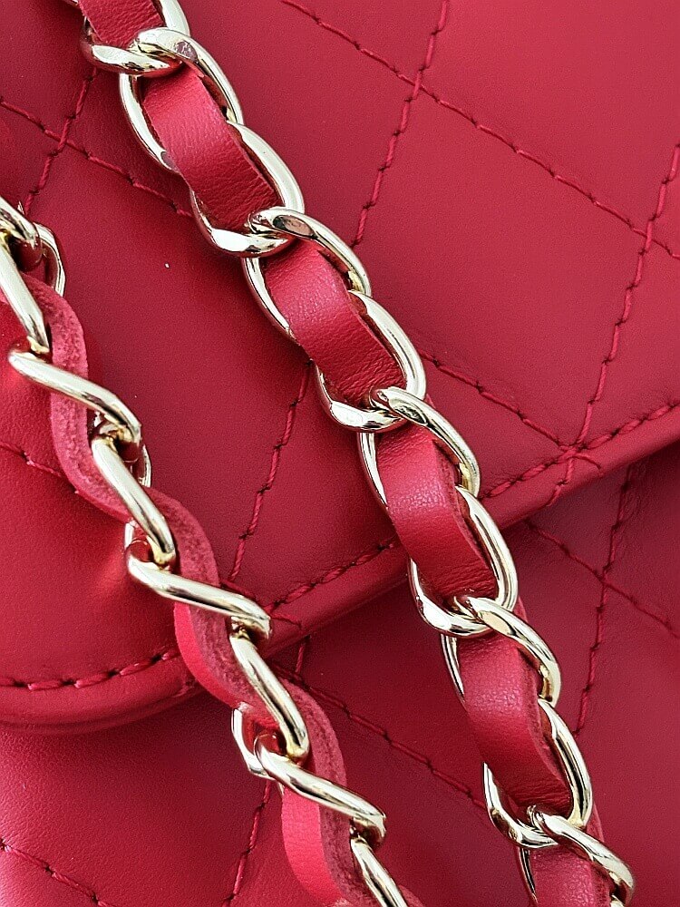 Massimo Contti duża torebka listonoszka skórzana czerwona pikowana z łańcuszkiem