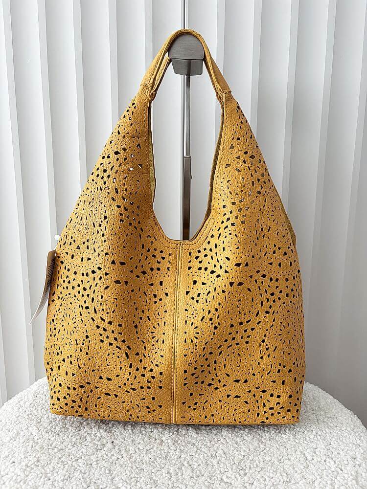 Maxfly torebka shopper na ramię i listonoszka 2w1 żółta ażurowa