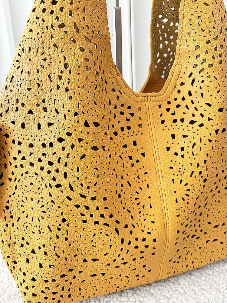 Maxfly torebka shopper na ramię i listonoszka 2w1 żółta ażurowa 