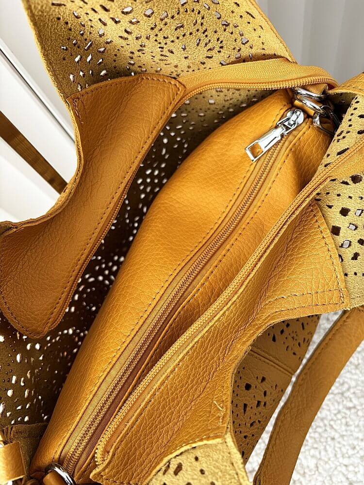 Maxfly torebka shopper na ramię i listonoszka 2w1 żółta ażurowa 