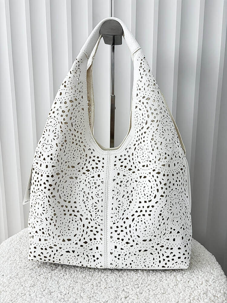 Maxfly torebka shopper na ramię i listonoszka 2w1 biała ażurowa