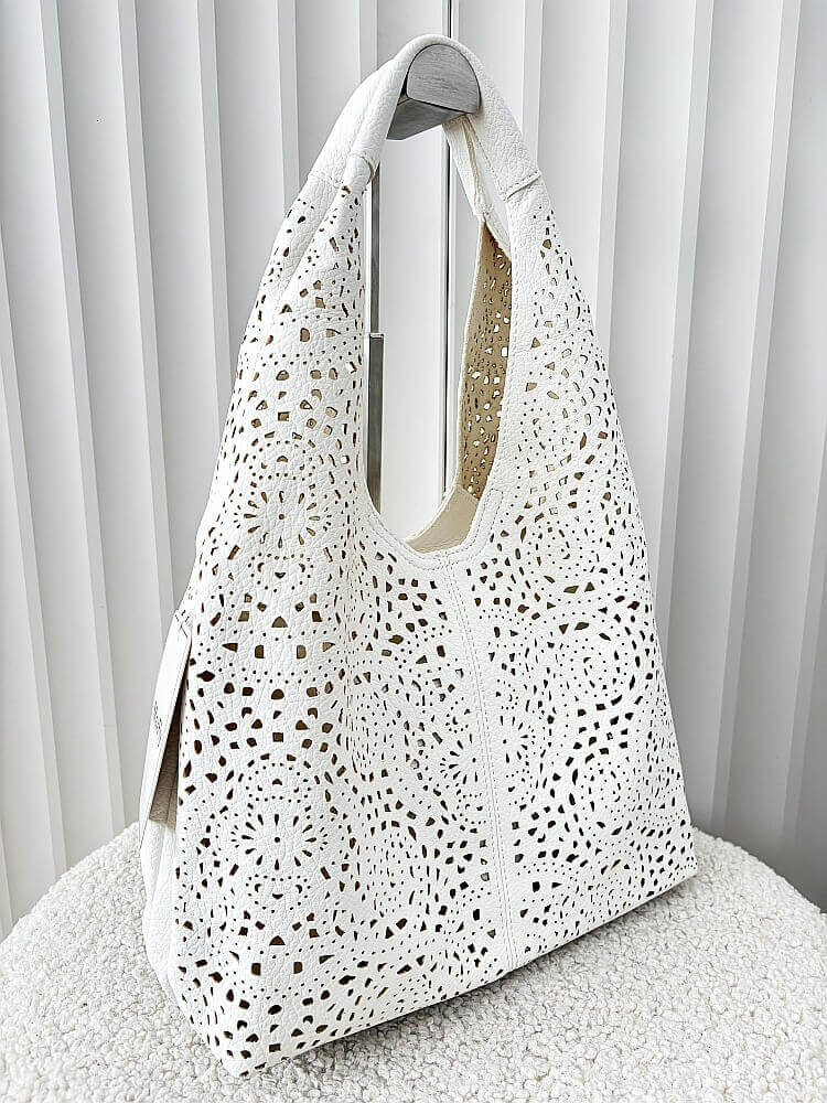 Maxfly torebka shopper na ramię i listonoszka 2w1 biała ażurowa