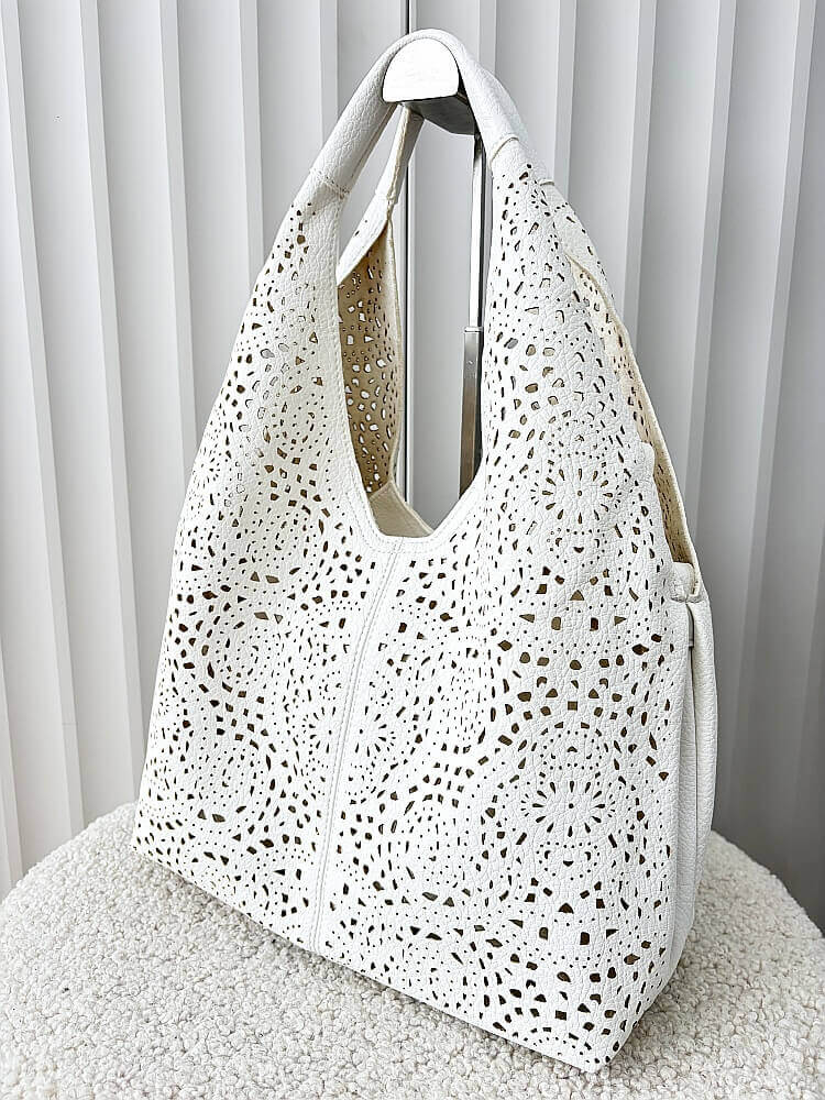 Maxfly torebka shopper na ramię i listonoszka 2w1 biała ażurowa