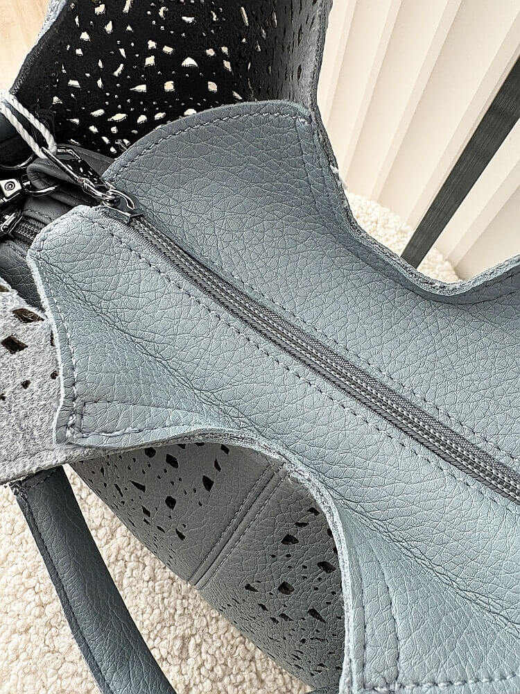 Maxfly torebka shopper na ramię i listonoszka 2w1 niebieska ażurowa