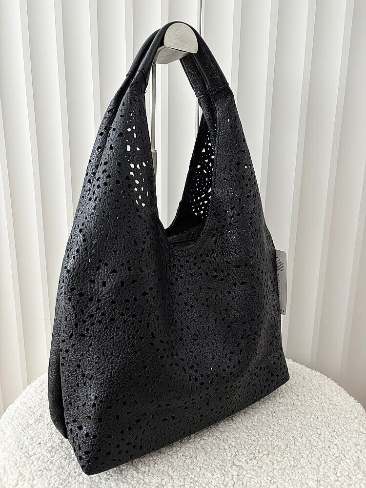 Maxfly torebka shopper na ramię i listonoszka 2w1 czarna ażurowa