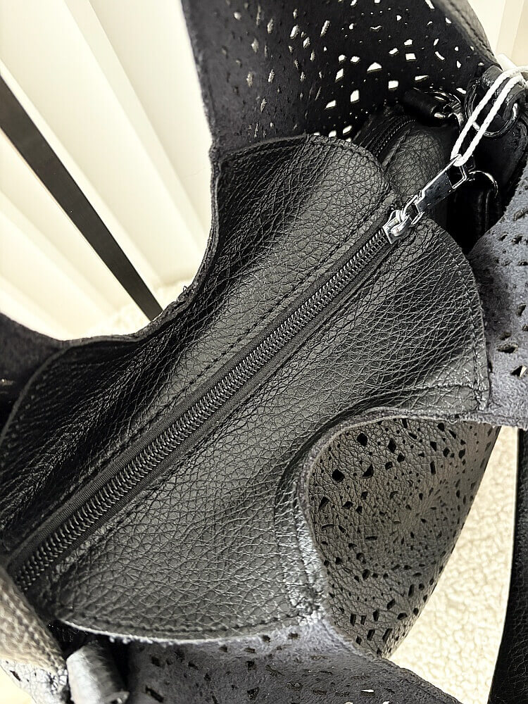 Maxfly torebka shopper na ramię i listonoszka 2w1 czarna ażurowa