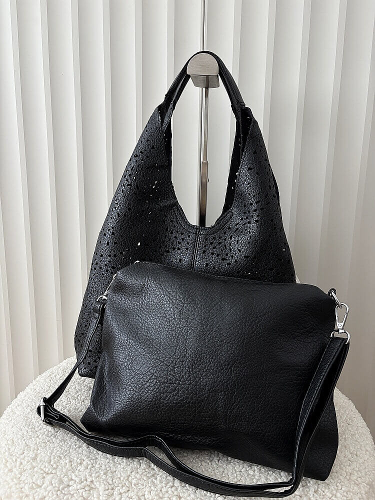 Maxfly torebka shopper na ramię i listonoszka 2w1 czarna ażurowa