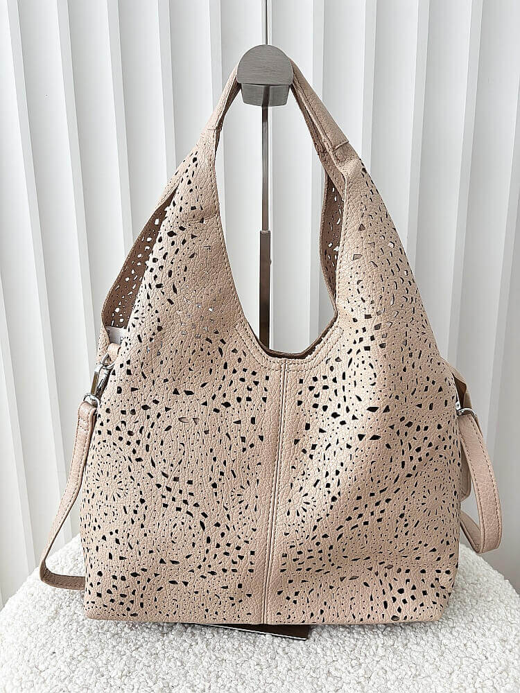 Maxfly torebka shopper na ramię i listonoszka 2w1 taupe ażurowa