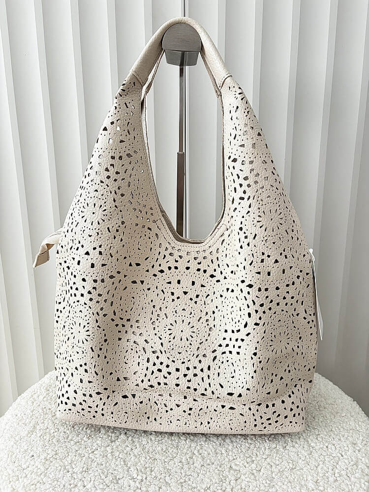 Maxfly torebka shopper na ramię i listonoszka 2w1 beżowa ażurowa