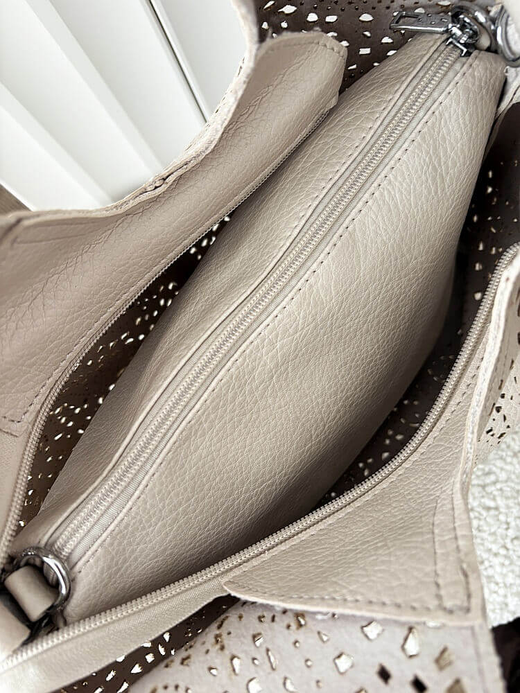 Maxfly torebka shopper na ramię i listonoszka 2w1 beżowa ażurowa