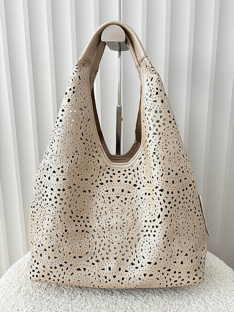 Maxfly torebka shopper na ramię i listonoszka 2w1 złota ażurowa