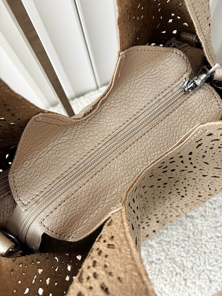 Maxfly torebka shopper na ramię i listonoszka 2w1 złota ażurowa