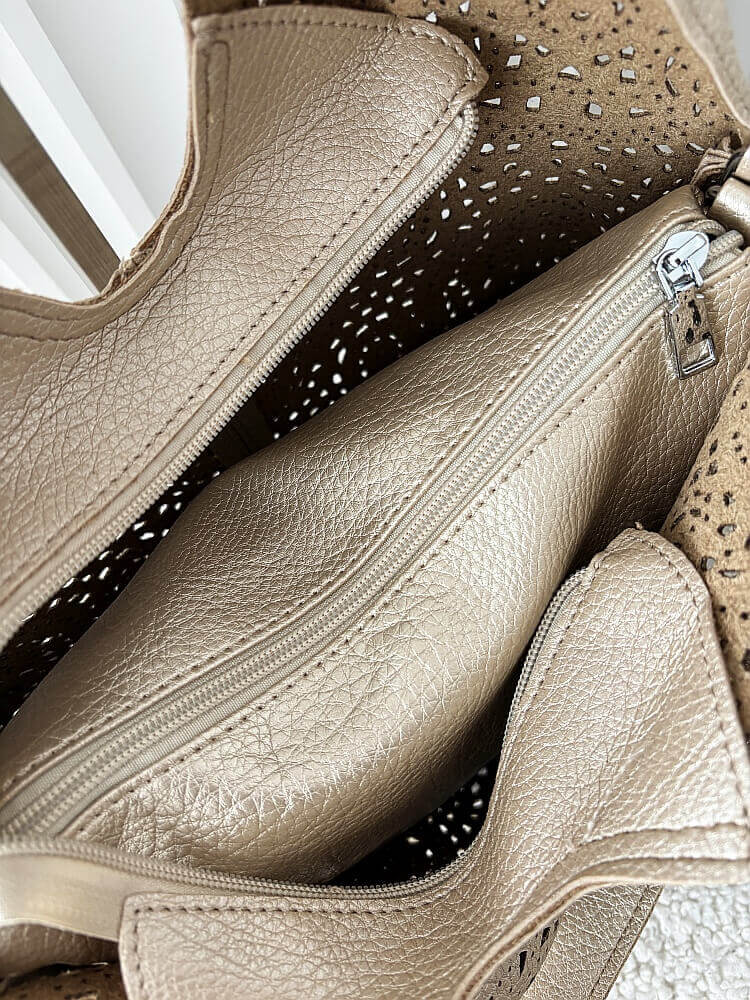 Maxfly torebka shopper na ramię i listonoszka 2w1 złota ażurowa