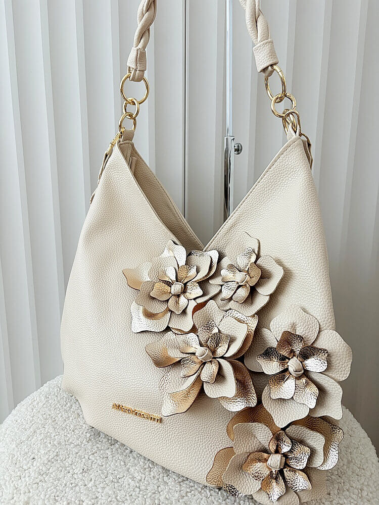 Massimo Contti torba shopper na ramię beżowa kwiaty