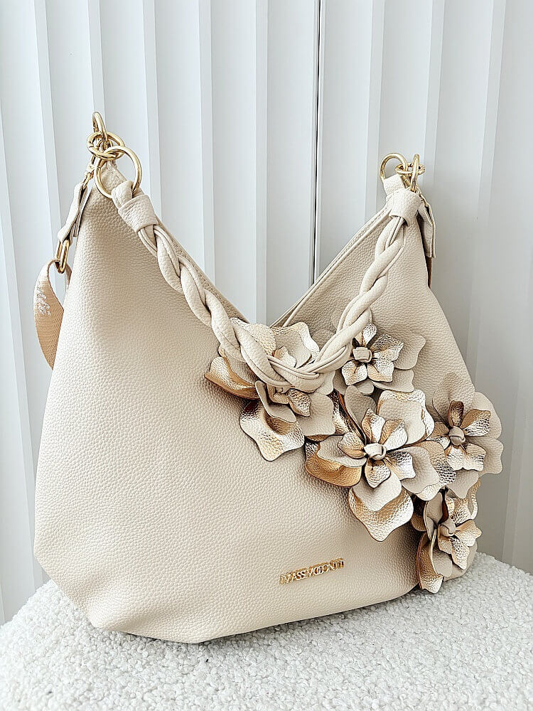 Massimo Contti torba shopper na ramię beżowa kwiaty