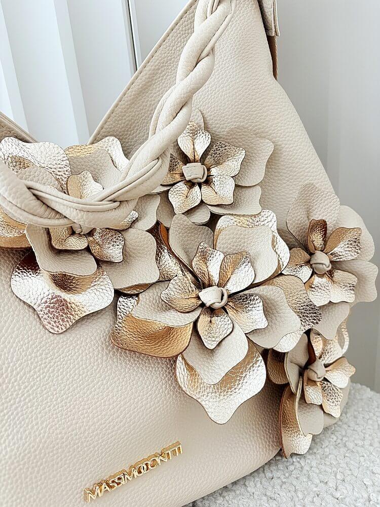 Massimo Contti torba shopper na ramię beżowa kwiaty