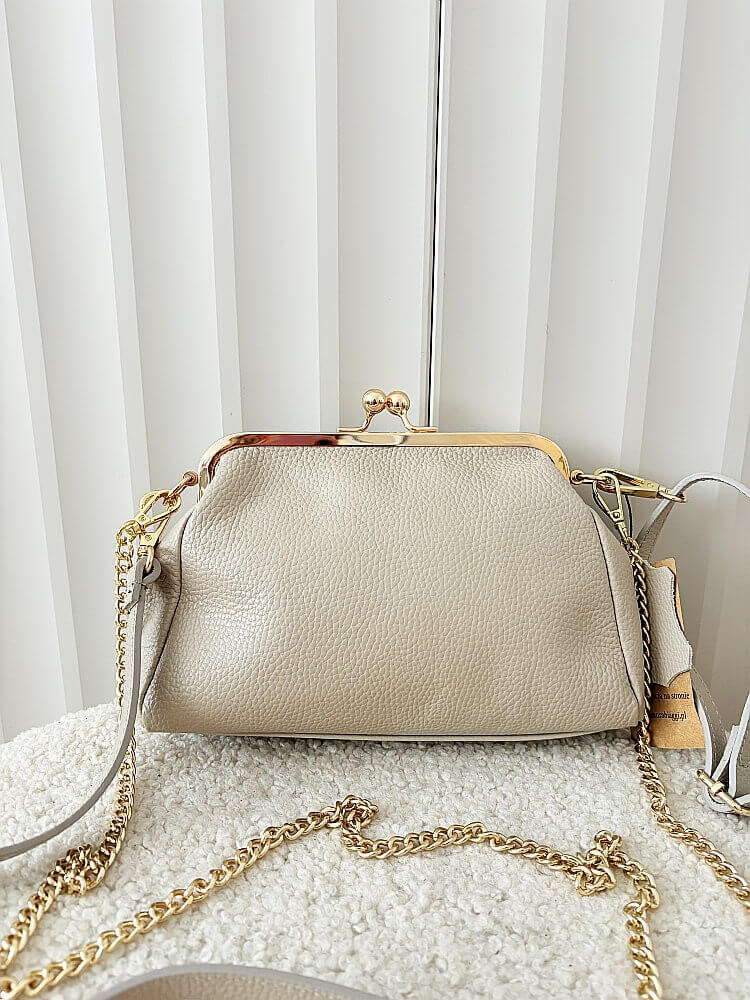 Laura Biaggi torebka listonoszka skórzana beżowa 