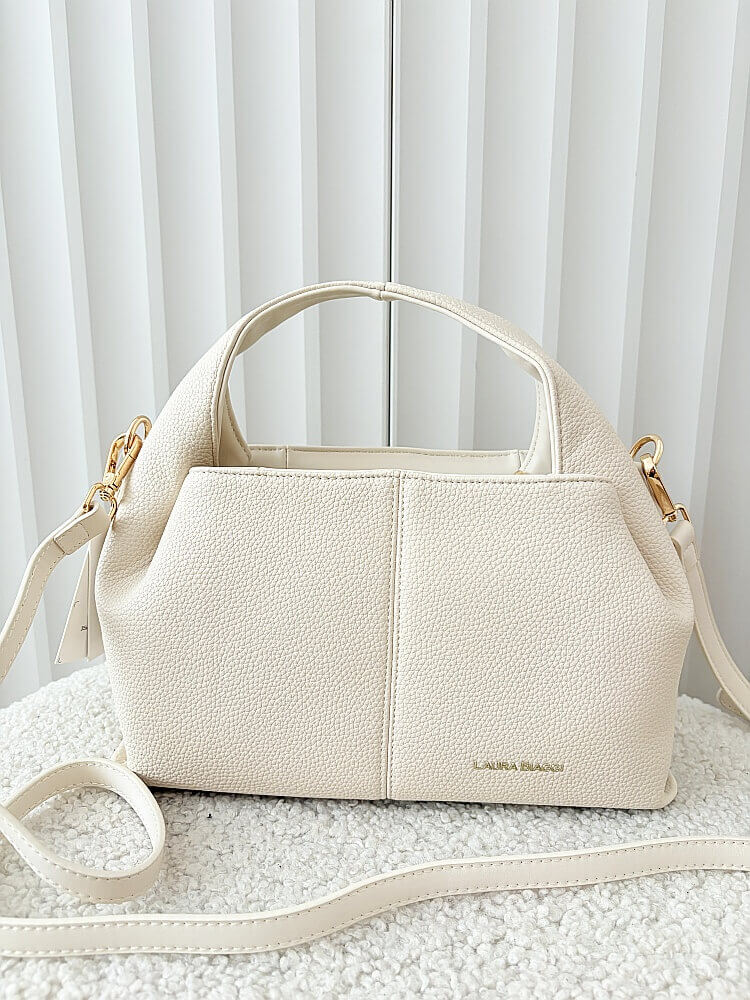 Laura Biaggi torebka mini shopper jasnobeżowa z przeszyciem