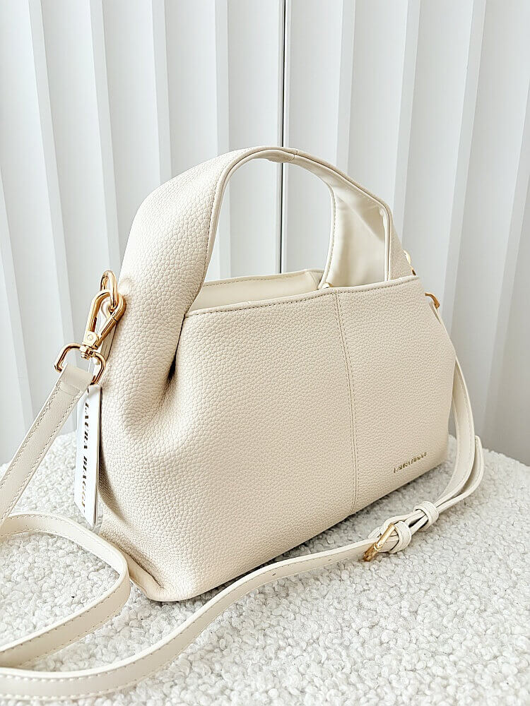 Laura Biaggi torebka mini shopper jasnobeżowa z przeszyciem