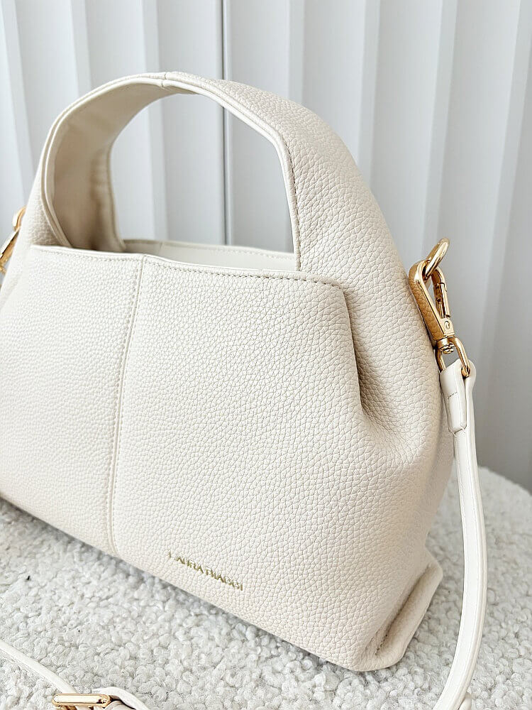 Laura Biaggi torebka mini shopper jasnobeżowa z przeszyciem