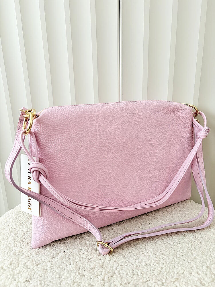 Laura Biaggi skórzana torebka na ramię różowa