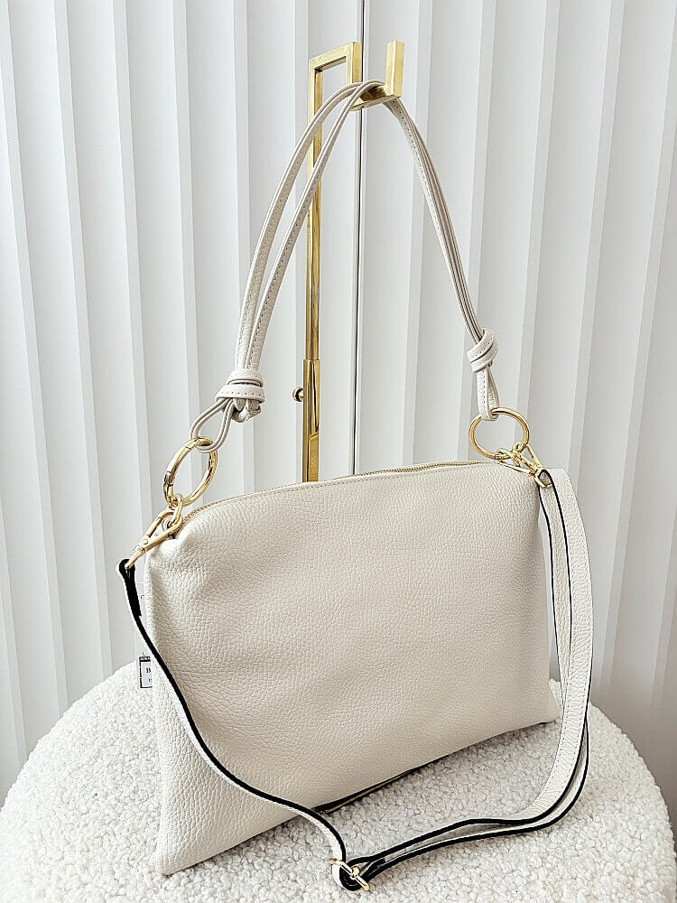 Laura Biaggi skórzana torebka na ramię jasnobeżowa