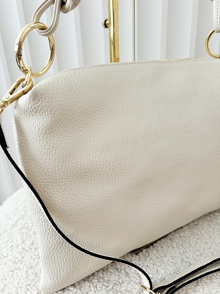 Laura Biaggi skórzana torebka na ramię jasnobeżowa