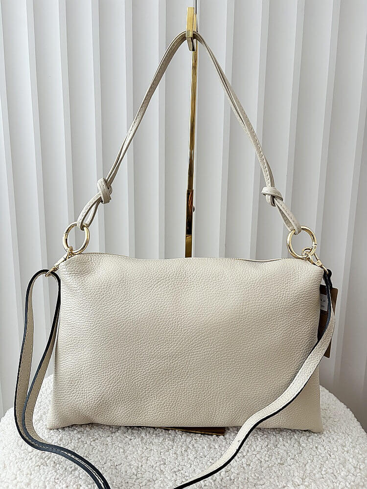 Laura Biaggi skórzana torebka na ramię jasnobeżowa