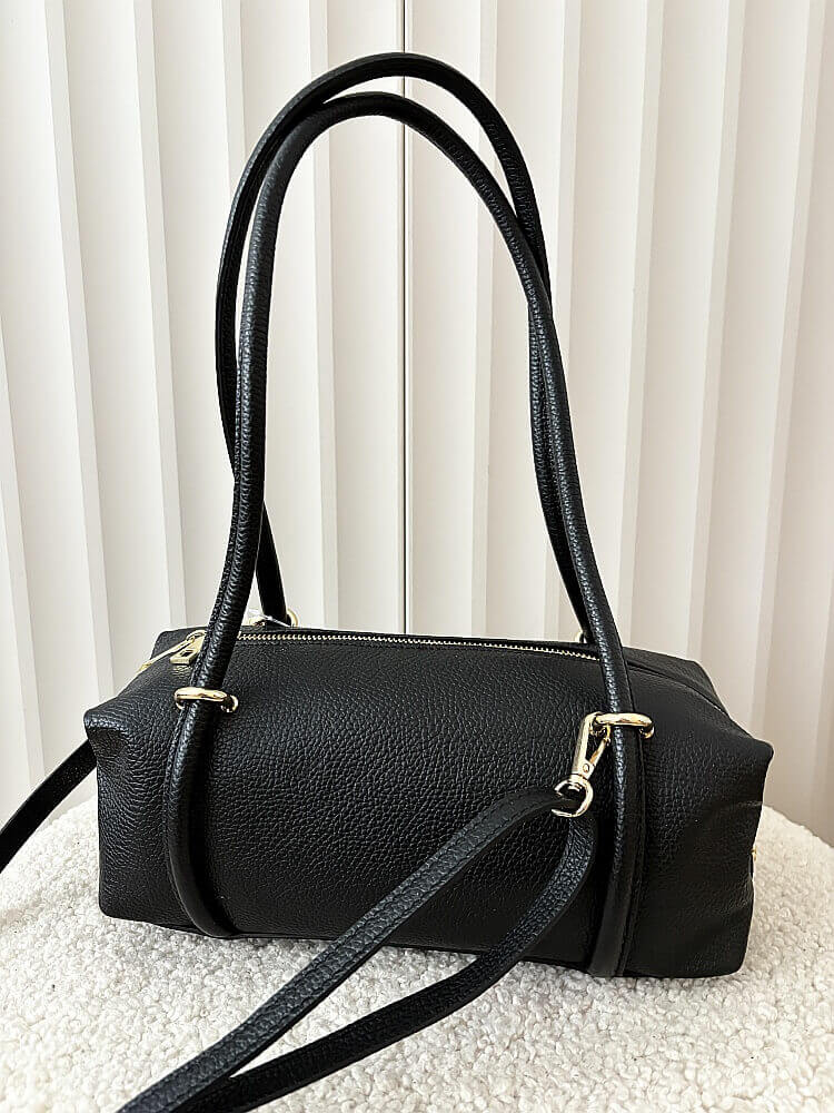 Laura Biaggi torebka kuferek na ramię skórzany czarny