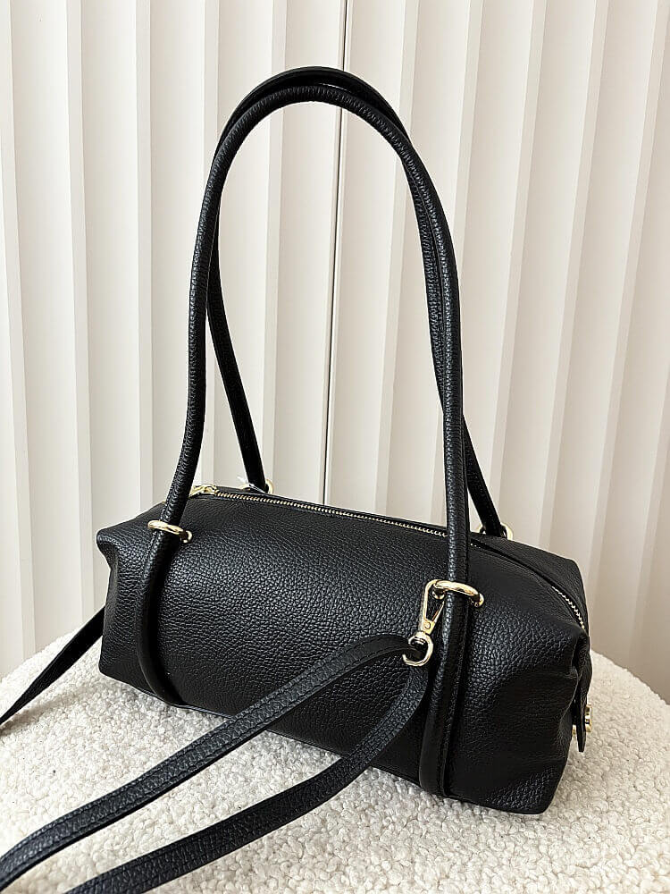 Laura Biaggi torebka kuferek na ramię skórzany czarny