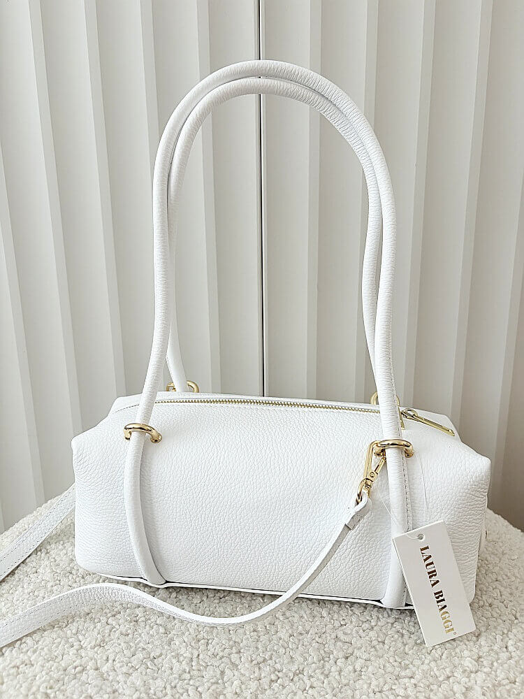 Laura Biaggi torebka kuferek na ramię skórzany biały