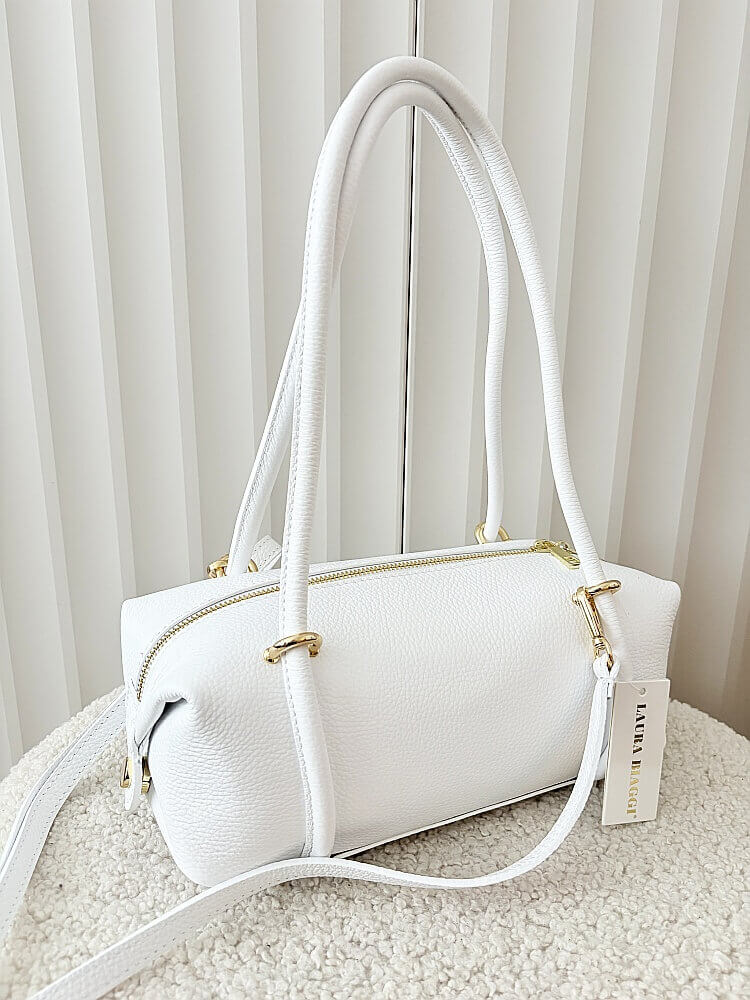 Laura Biaggi torebka kuferek na ramię skórzany biały