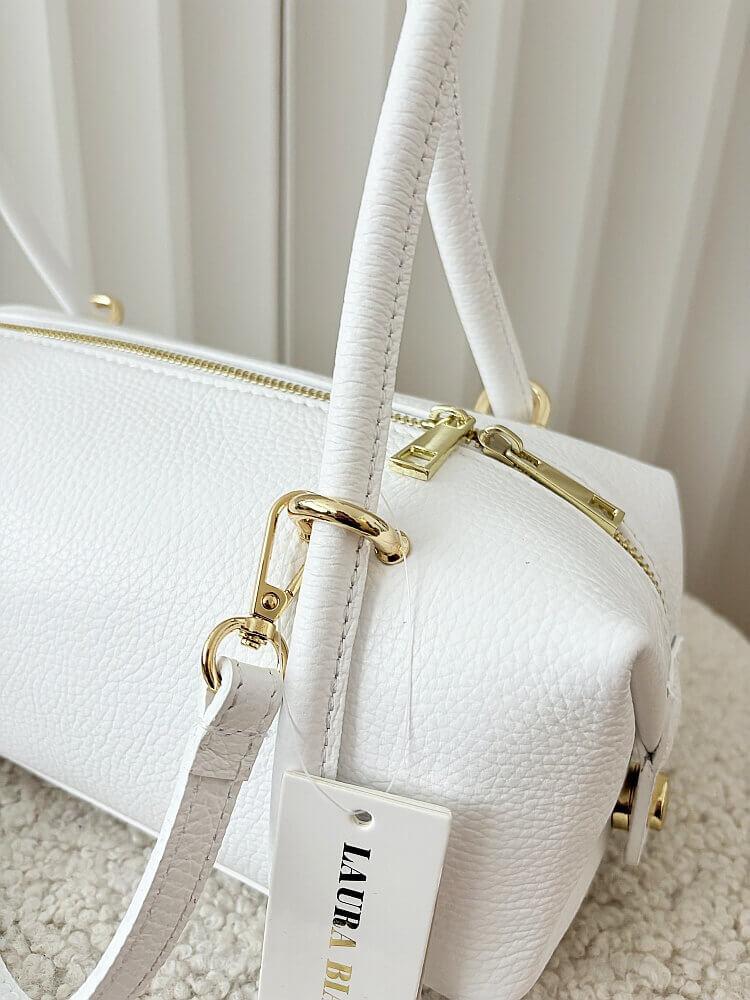 Laura Biaggi torebka kuferek na ramię skórzany biały